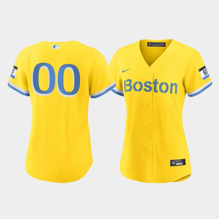 Women's Boston Red Sox Custom #00 Gold Light Blue 2021 City Connect Jersey Jersey