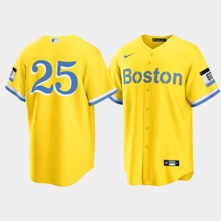 Men's Boston Red Sox Kevin Plawecki Gold Light Blue 2021 City Connect Jersey Jersey