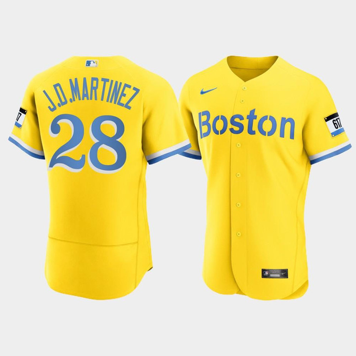 Men's Boston Red Sox #28 J.D.Martinez Gold 2021 City Connect Jersey Jersey