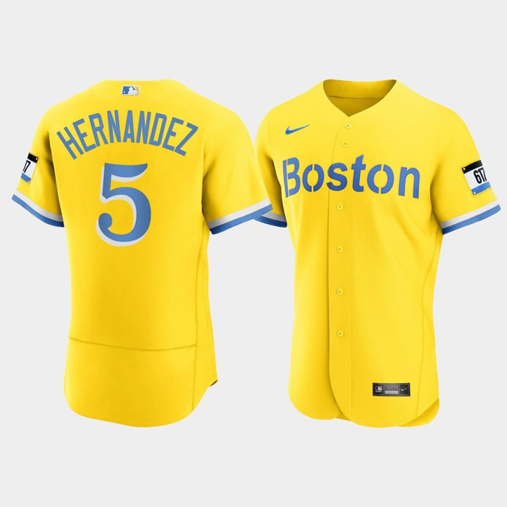 Men's Boston Red Sox #5 Enrique Hernandez Gold 2021 City Connect Jersey Jersey