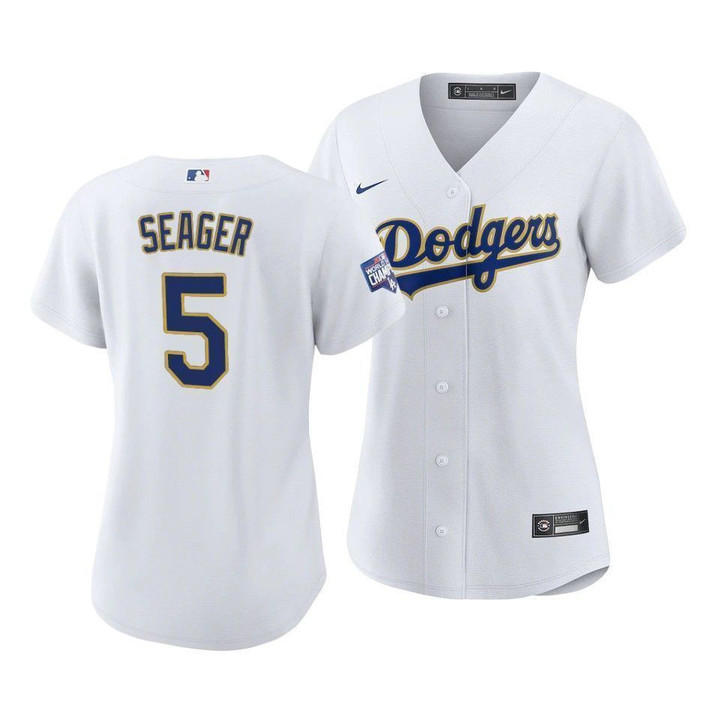 Women La Dodgers Corey Seager #5 2021 Gold Program White Gold Jersey