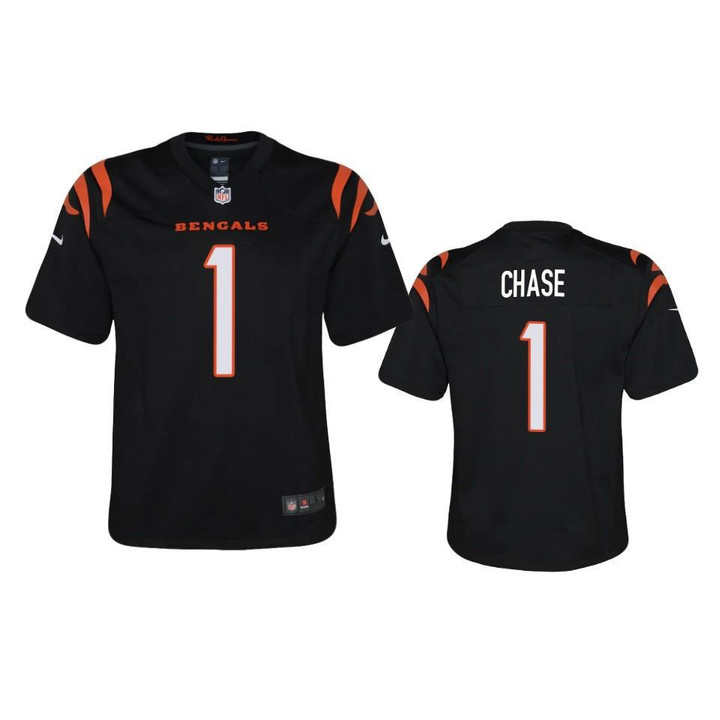 Youth Cincinnati Bengals #1 Ja'Marr Chase Black Game Jersey Jersey