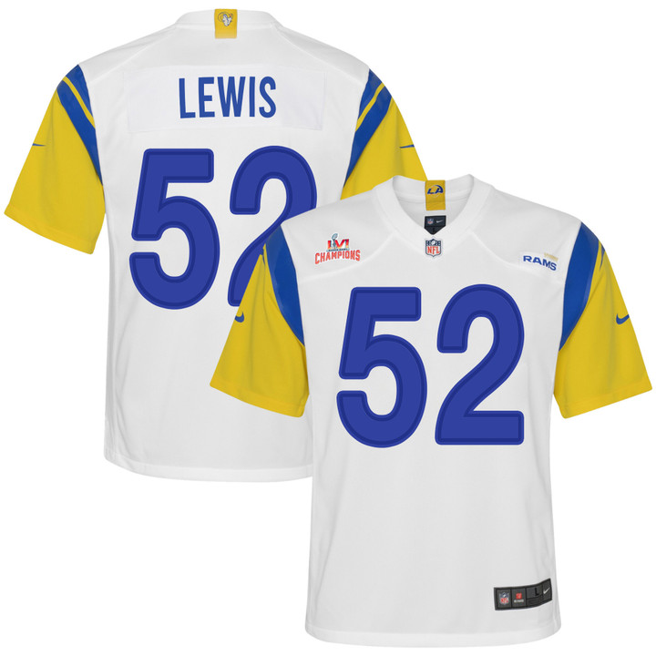 Super Bowl LVI Champions Los Angeles Rams Terrell Lewis #52 White Youth's Jersey Jersey