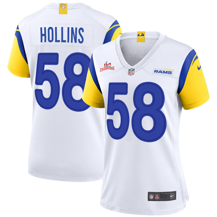 Super Bowl LVI Champions Los Angeles Rams Justin Hollins #58 White Women's Jersey Jersey