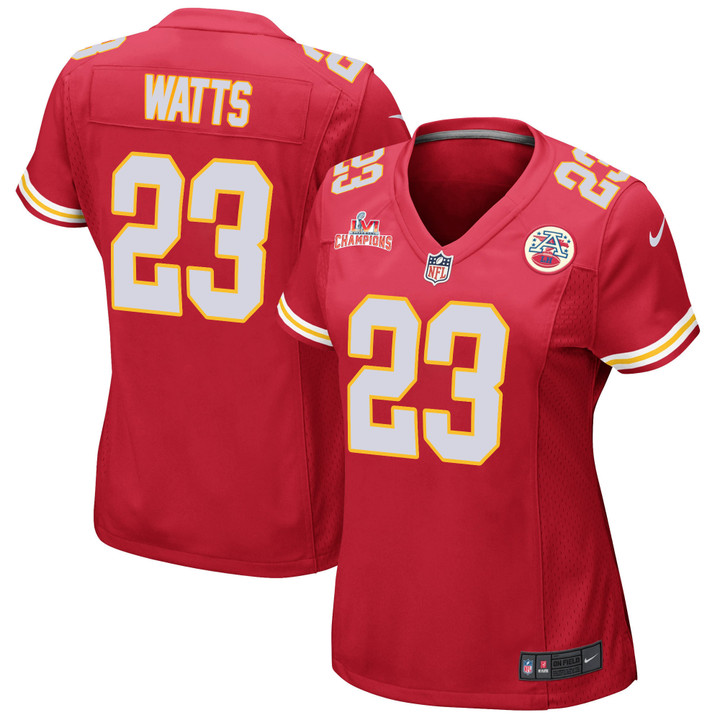 Super Bowl LVI Champions Kansas City Chiefs Armani Watts #23 Red Women's Jersey Jersey