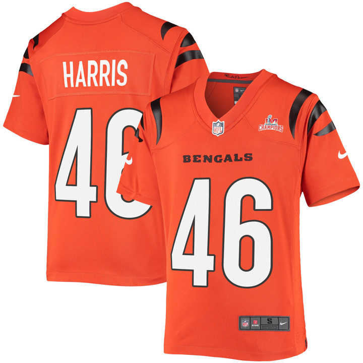 Super Bowl LVI Champions Cincinnati Bengals Clark Harris #46 Orange Youth's Jersey Jersey