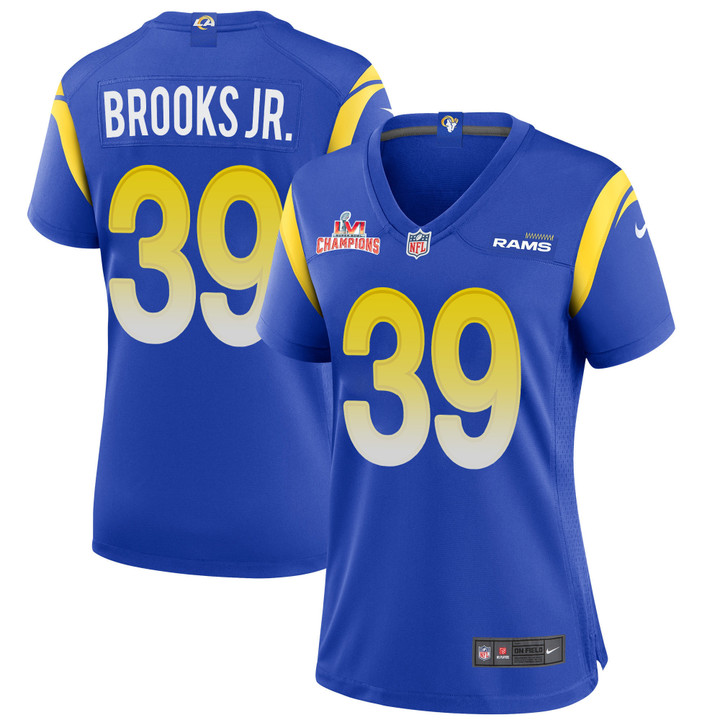 Super Bowl LVI Champions Los Angeles Rams Antoine Brooks Jr. #39 Royal Women's Jersey Jersey