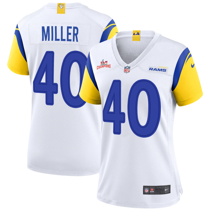 Super Bowl LVI Champions Los Angeles Rams Von Miller #40 White Women's Jersey Jersey