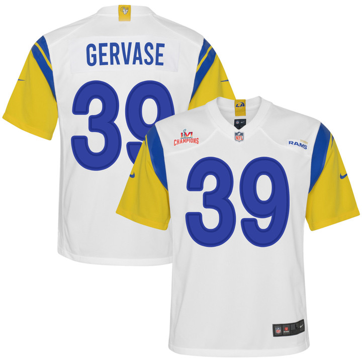 Super Bowl LVI Champions Los Angeles Rams Jake Gervase #39 White Youth's Jersey Jersey