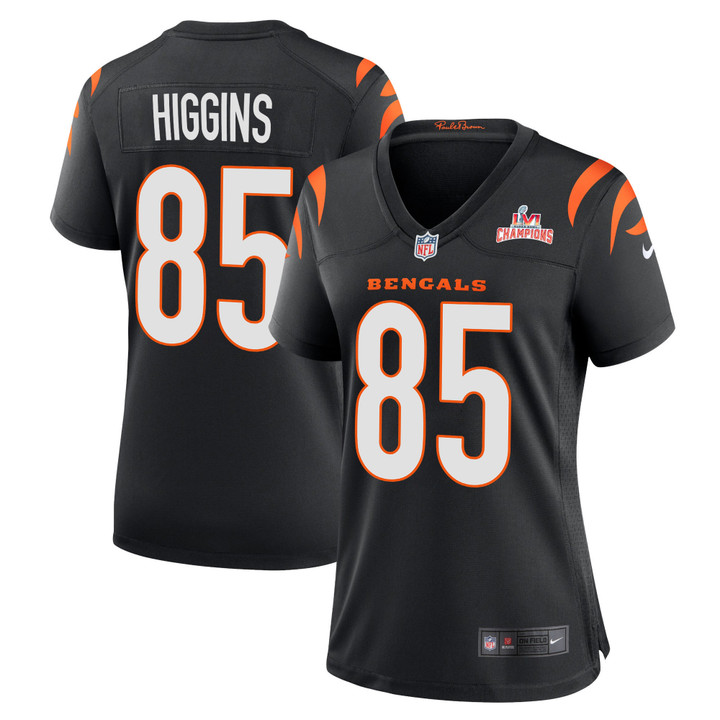 Super Bowl LVI Champions Cincinnati Bengals Tee Higgins #85 Black Women's Jersey Jersey