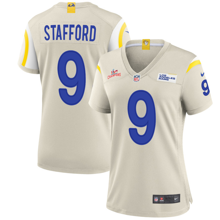 Super Bowl LVI Champions Los Angeles Rams Matthew Stafford #9 Bone Women's Jersey Jersey