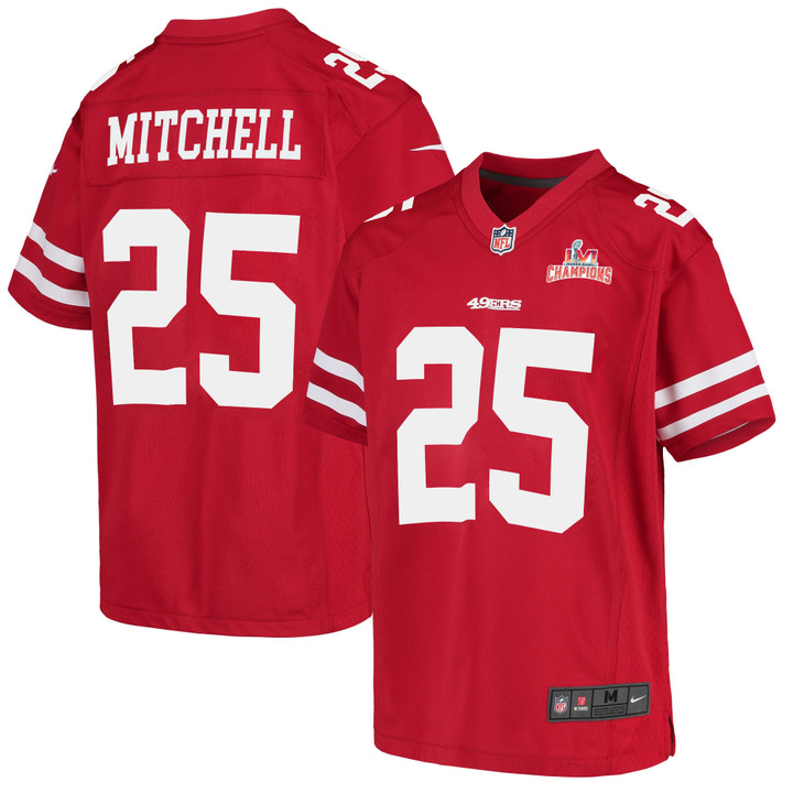 Super Bowl LVI Champions San Francisco 49ers Elijah Mitchell #25 Scarlet Youth's Jersey Jersey