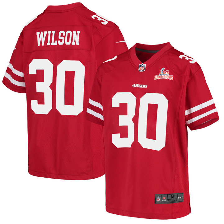 Super Bowl LVI Champions San Francisco 49ers Jarrod Wilson #30 Scarlet Youth's Jersey Jersey
