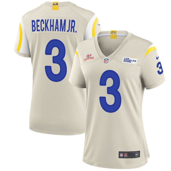 Super Bowl LVI Champions Los Angeles Rams Odell Beckham Jr. #3 Bone Women's Jersey Jersey