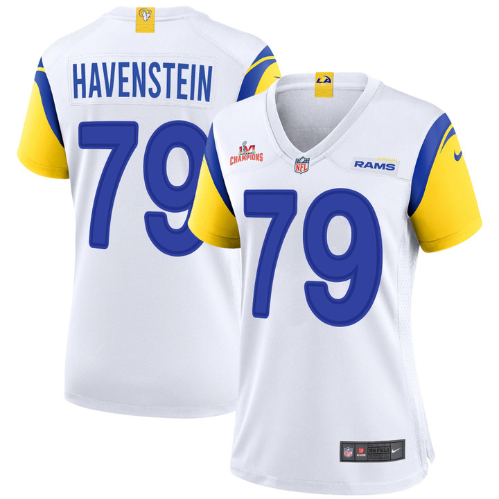 Super Bowl LVI Champions Los Angeles Rams Rob Havenstein #79 White Women's Jersey Jersey