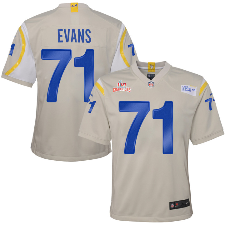 Super Bowl LVI Champions Los Angeles Rams Bobby Evans #71 Bone Youth's Jersey Jersey