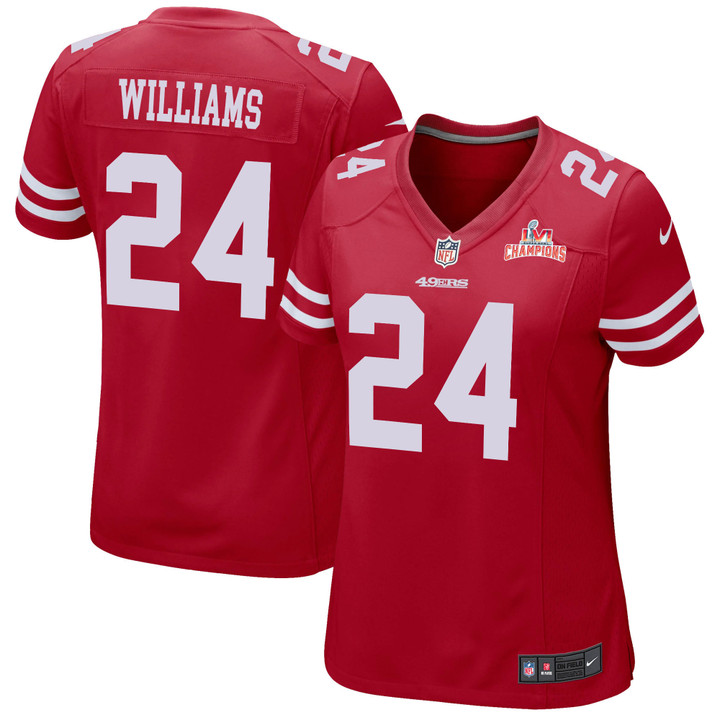Super Bowl LVI Champions San Francisco 49ers K'Waun Williams #24 Scarlet Women's Jersey Jersey