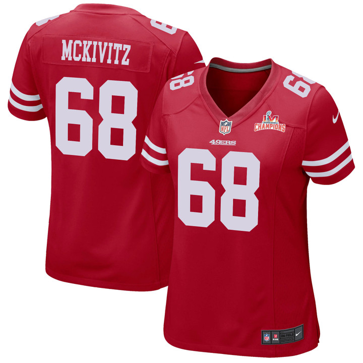 Super Bowl LVI Champions San Francisco 49ers Colton McKivitz #68 Scarlet Women's Jersey Jersey