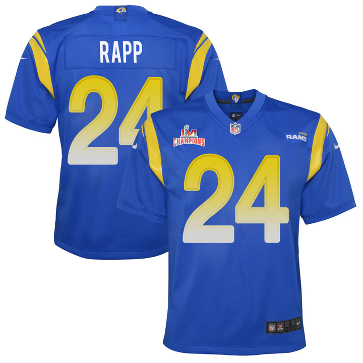 Super Bowl LVI Champions Los Angeles Rams Taylor Rapp #24 Royal Youth's Jersey Jersey