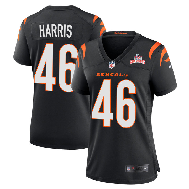 Super Bowl LVI Champions Cincinnati Bengals Clark Harris #46 Black Women's Jersey Jersey