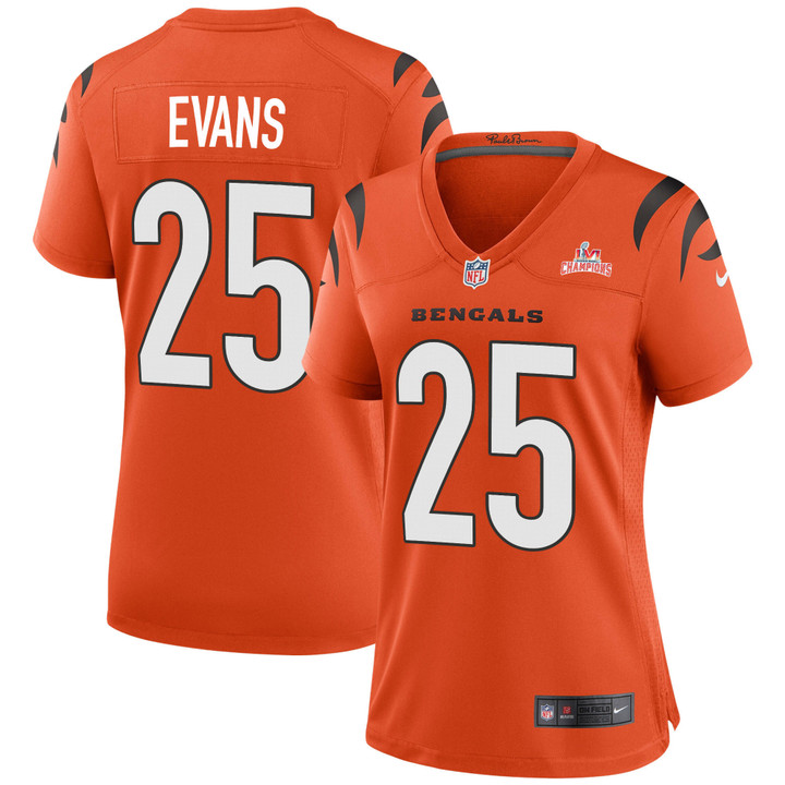 Super Bowl LVI Champions Cincinnati Bengals Chris Evans #25 Orange Women's Jersey Jersey