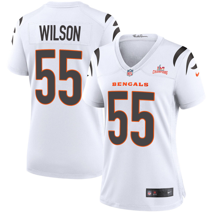 Super Bowl LVI Champions Cincinnati Bengals Logan Wilson #55 White Women's Jersey Jersey