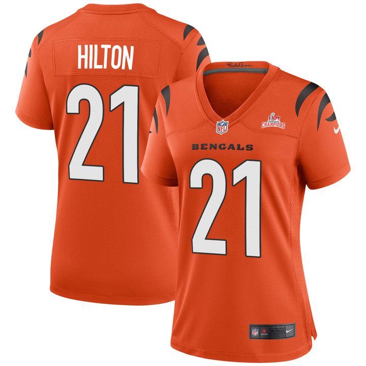 Super Bowl LVI Champions Cincinnati Bengals Mike Hilton #21 Orange Women's Jersey Jersey