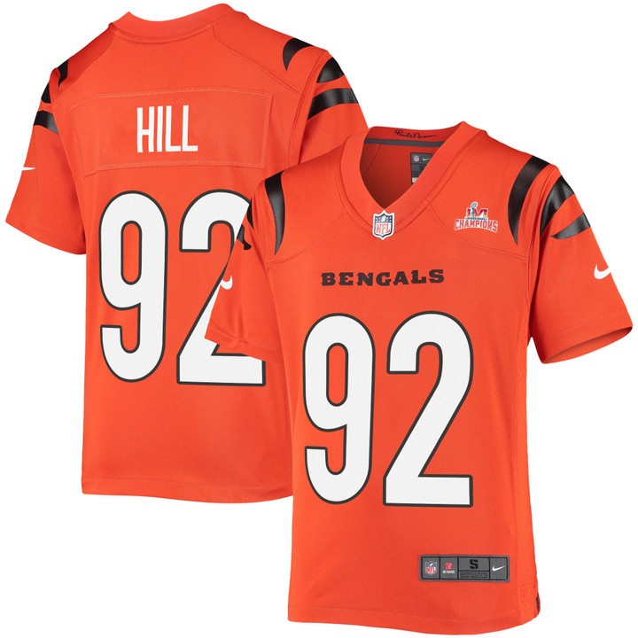 Super Bowl LVI Champions Cincinnati Bengals B.J. Hill #92 Orange Youth's Jersey Jersey