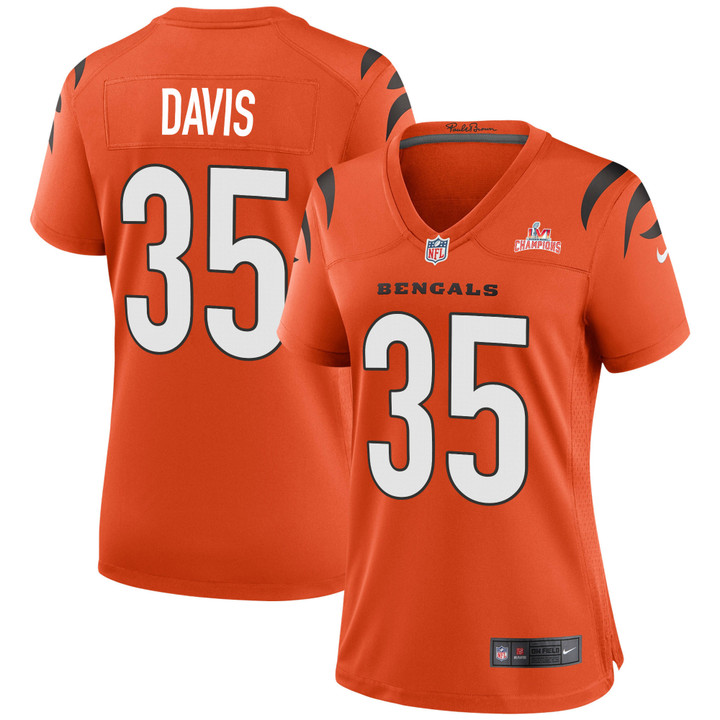 Super Bowl LVI Champions Cincinnati Bengals Jalen Davis #35 Orange Women's Jersey Jersey