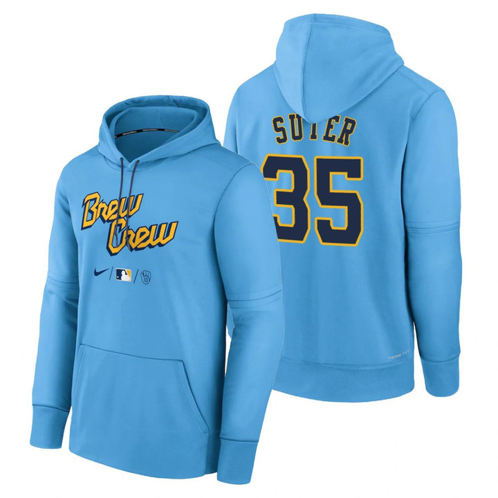 Milwaukee Brewers Brent Suter Powder Blue 2022 City Connect Therma Hoodie