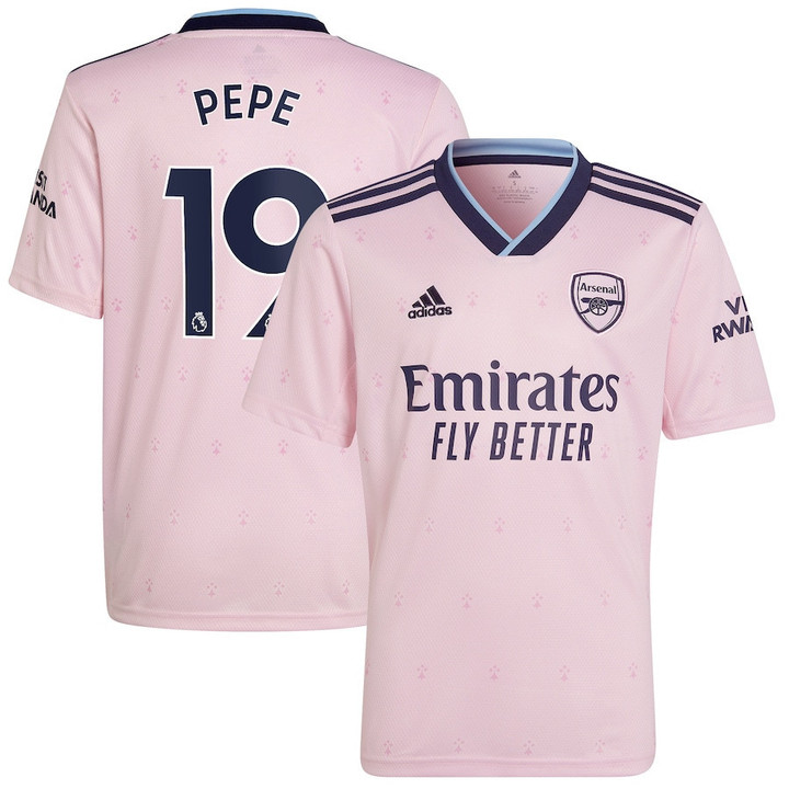 Nicolas Pepe #19 Arsenal Youth 2022/23 Third Player Jersey - Pink
