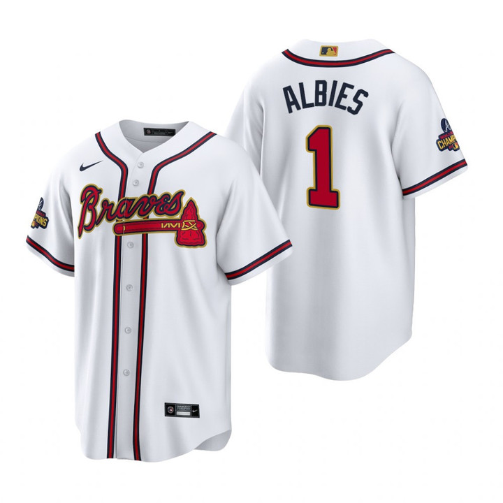 Ozzie Albies Atlanta Braves White 2022 Gold Program Jersey