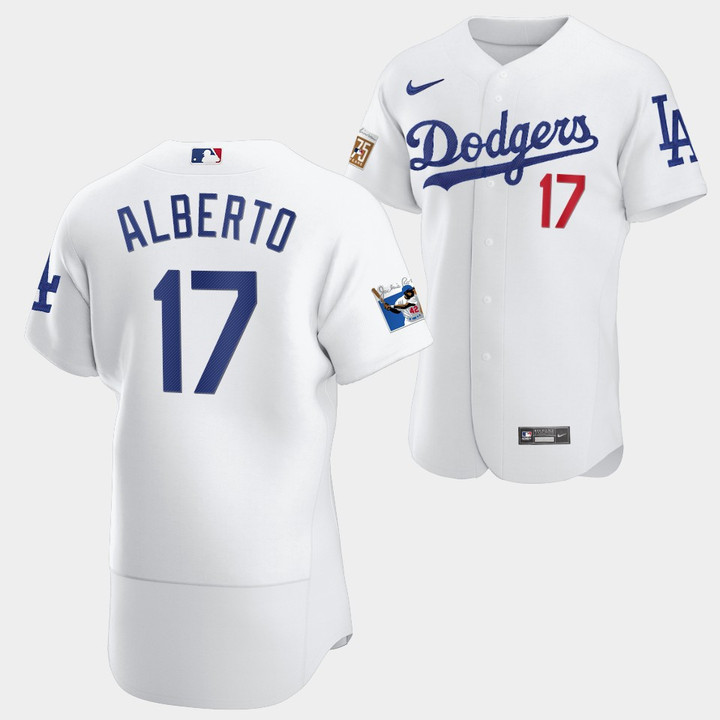 Los Angeles Dodgers Hanser Alberto White Jersey #17 Jackie Robinson 75th Anniversary 2022 Uniform