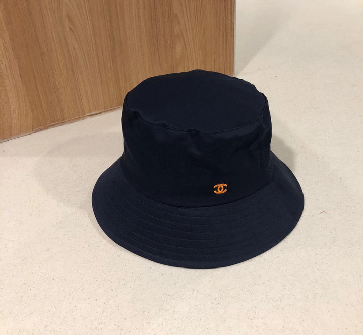 Chanel Embroidered Cc Logo Navy And Orange Bucket Hat