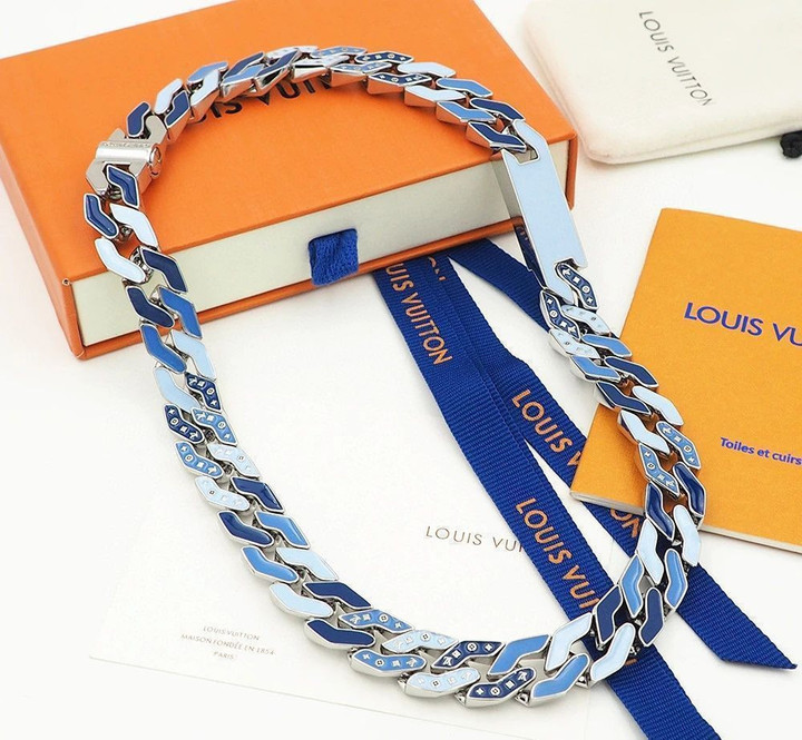Louis Vuitton Cuban Chain Blue In Metal Necklace
