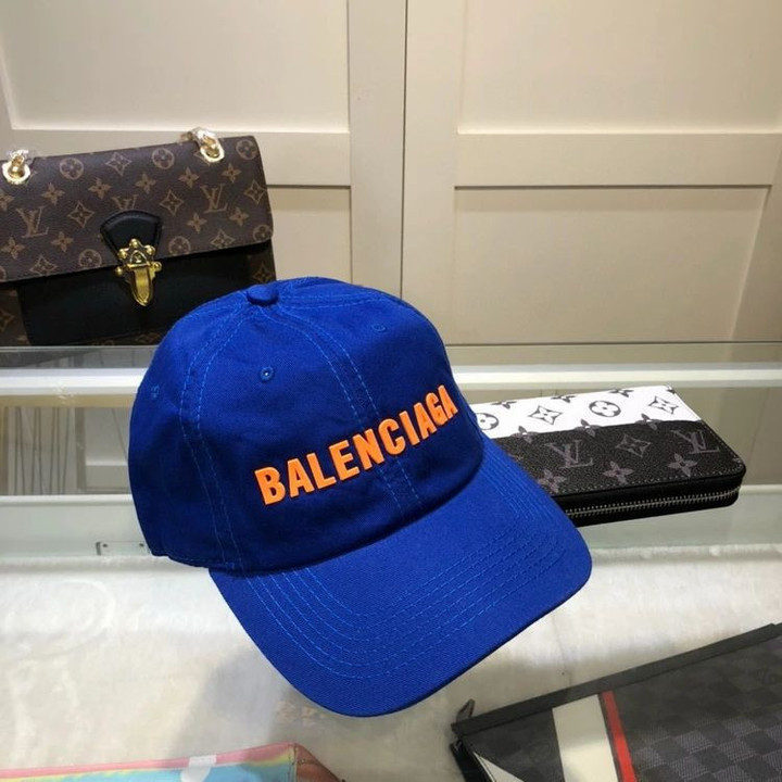 Balenciaga Orange Embossed Logo Baseball Cap In Blue