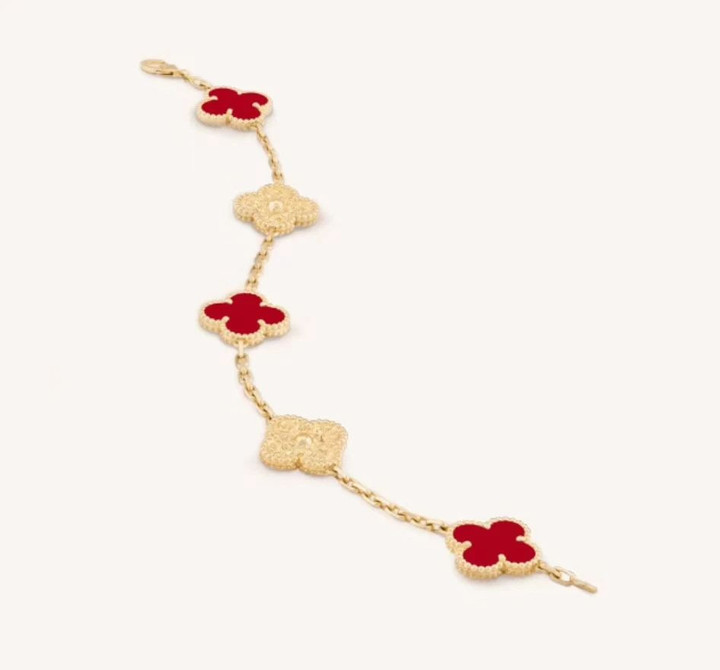Van Cleef & Arpels Carnelian 5 Motifs Vintage Alhambra Bracelet