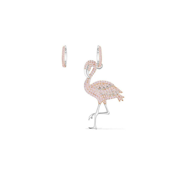 Apm Silver Asymmetric Flamingo Earring And Hoop