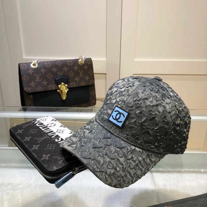 Chanel Gray Emboss Fabric Baseball Cap With Logo Label