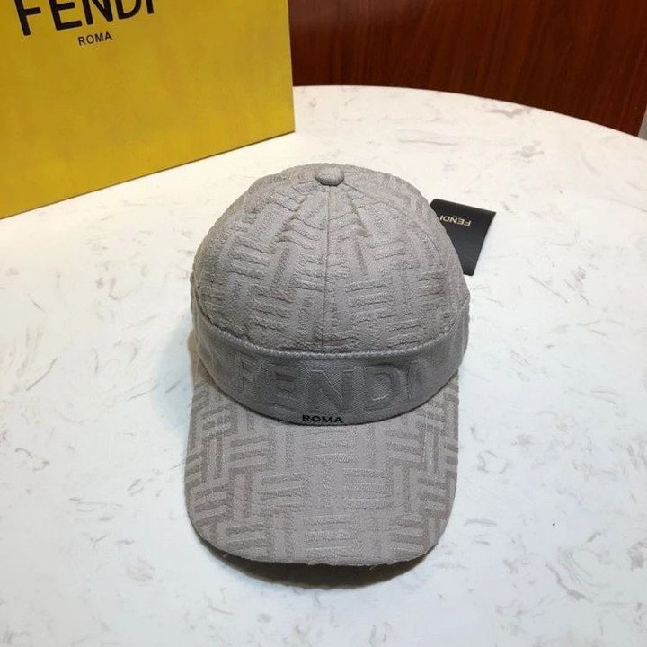 Fendi Logo Embroidered With Black Leather Backstrap Baseball Cap In Grey