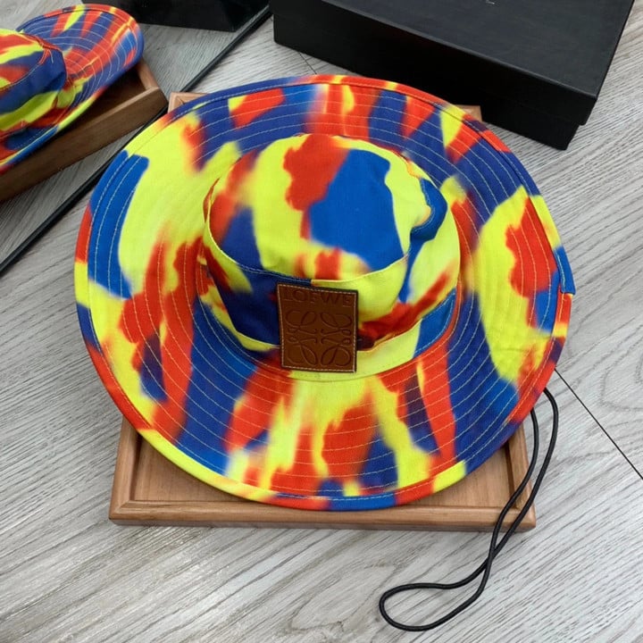 Loewe Paula’s Ibiza Tie-dye Canvas Hat In Blue Yellow Red