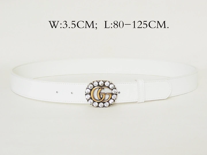 Gucci White Leather Belt With Black Crystal-embellished Double G Buckle