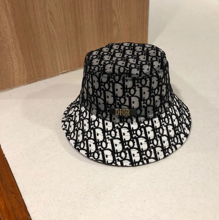 Dior Black And White Oblique Bucket Hat With Logo Buckle