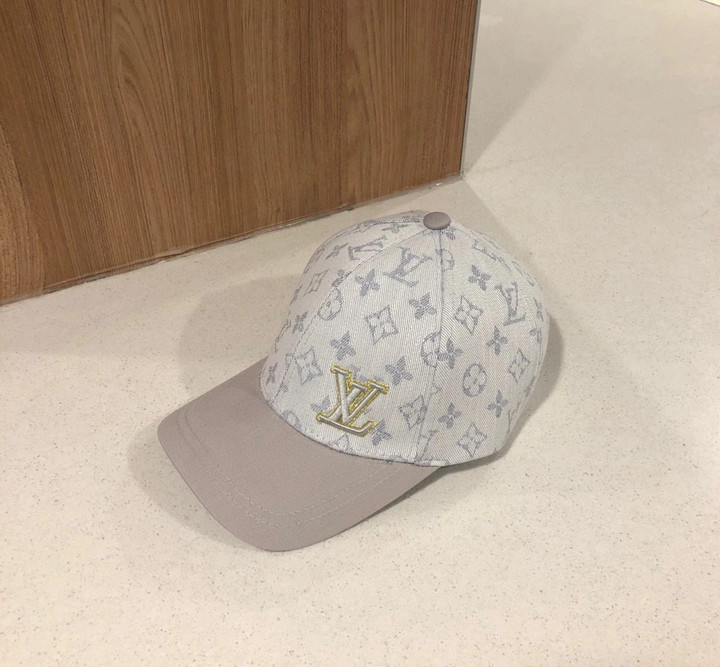 Louis Vuitton Logo Embroidered In White Beige Baseball Cap
