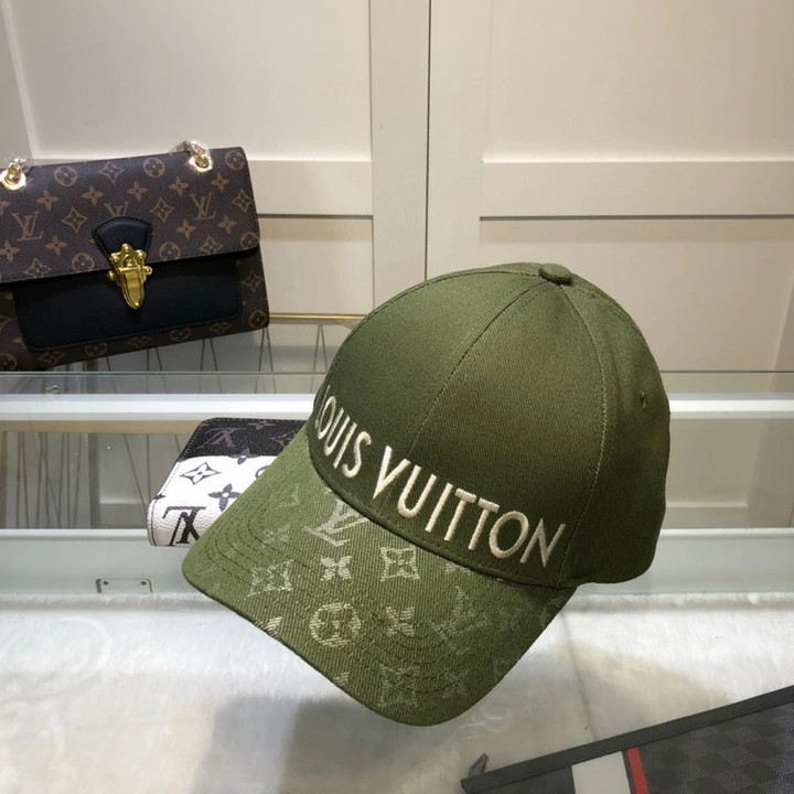 Louis Vuitton Signature Embroidered At The Front Baseball Cap In Olive
