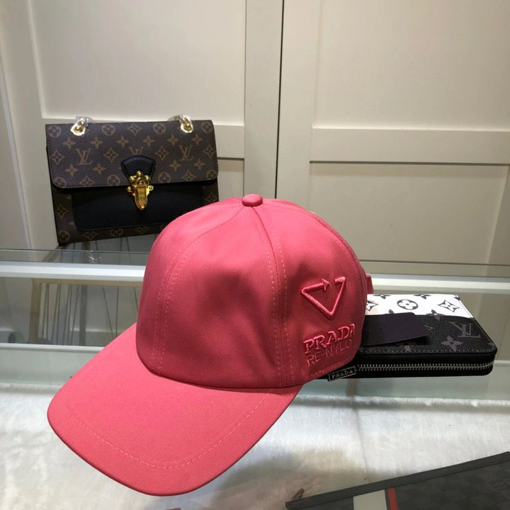 Prada Re-nylon With Triangle Embroidered At Mid Panel Basball Cap In Pink