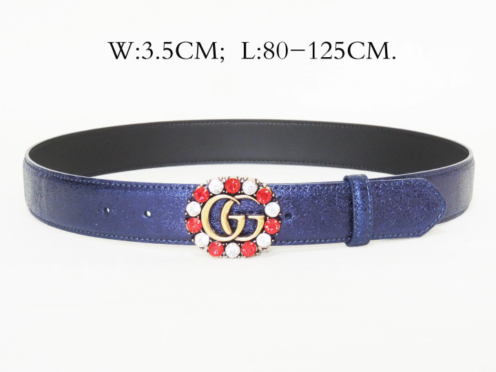 Gucci Blue Glitter Patent Leather Belt With White And Red Crystal-embellished Double G Buckle