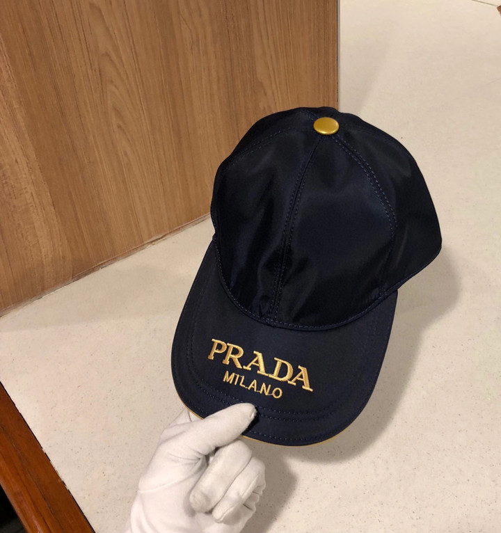 Prada Milano Embroidered At Visor Baseball Cap In Navy