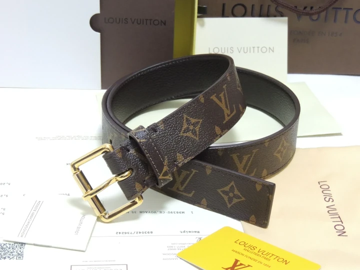 Louis Vuitton Monogram Canvas Leather Belt With Gold Buckle