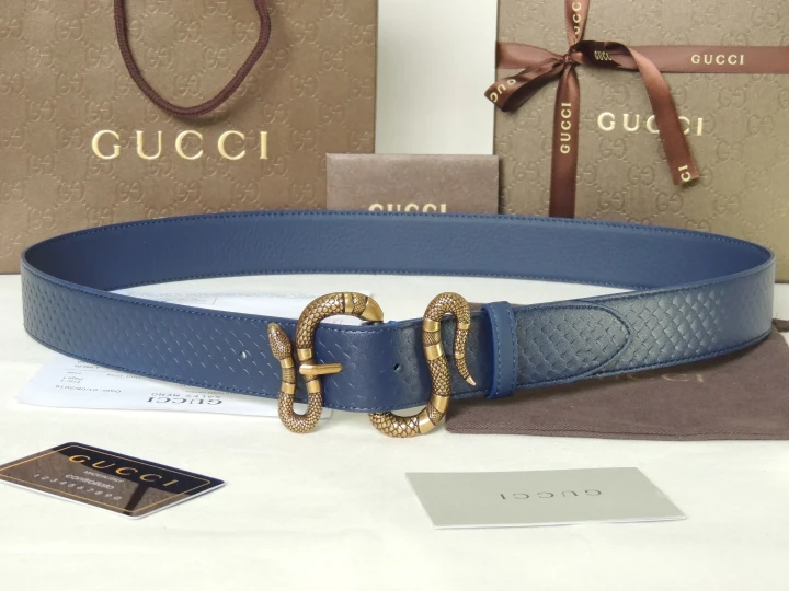 Gucci Blue Snake Leather Belt With Snake Buckle